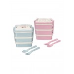 Large Capacity Cartoon Bear Three-layer Lunch Box With Spoon Fork Portable Wheat Straw Bento Box