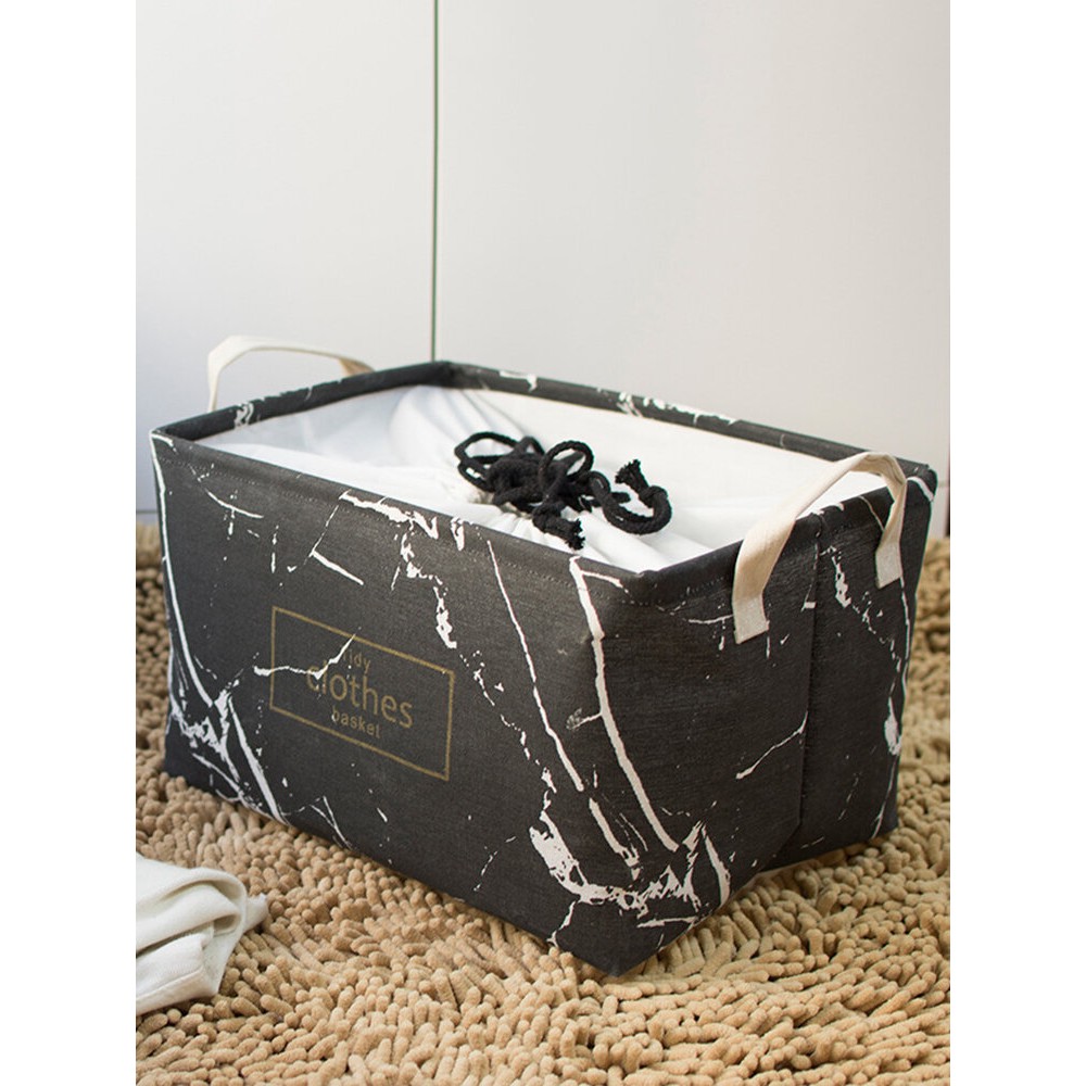 Marble Dustproof Large Thick Foldable Finishing Box Cotton Linen Art Clothing Storage Basket