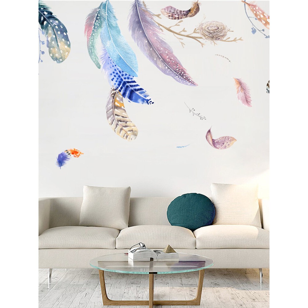 Miico 2PCS Feather Decorative Sticker Sofa Background Wall Sticker DIY Sticker Living Room Bedroom