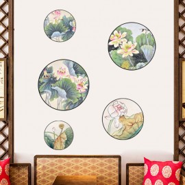 Miico 2PCS Lotus Painting Sticker Home Study Room Decor Sticker Wall Sticker Combination Stickers