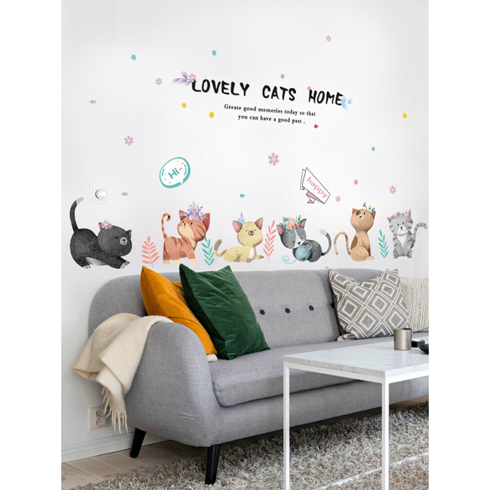 Miico Hand-Painted Cat Wall Sticker Children’s Room Kindergarten Decorative Stickers DIY Sticker