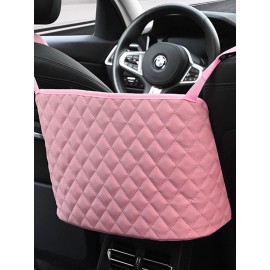 Multifunctional PU Vehicle Car Seat Storage Net Pocket Diamond Pattern Hanging Bag Car Storage Bag