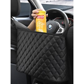 Multifunctional PU Vehicle Car Seat Storage Net Pocket Diamond Pattern Hanging Bag Car Storage Bag