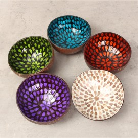 Natural Coconut Shell Kitchen Bowl Dishes Mosaic Handmade Paint Craft Home Decor