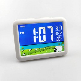 New Lcd Color Screen Clock Big Screen Electronic Clock Children Students Bedside Alarm Clock Factory Straight Hair 7002wj