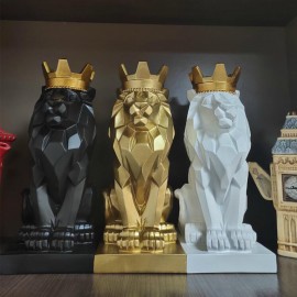 Nordic Style Faceted Crown Lion Statue Decoration Home Living Room Art Decor