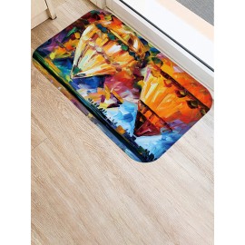 Oil Painting Landscape Pattern Floor Mats Flannel Water Absorption Antiskid Floor Mat Bath Room Door Mat