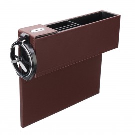 PU Leather Car Seat Crevice Storage Box Gap Organizer with Cup Drink Holder for Left-hand Drive