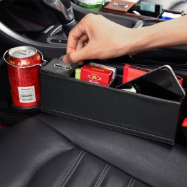 PU Leather Car Seat Crevice Storage Box Gap Organizer with Cup Drink Holder for Left-hand Drive