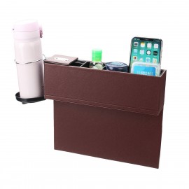 PU Leather Car Seat Crevice Storage Box Gap Organizer with Cup Drink Holder for Left-hand Drive