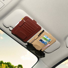 PU Leather Car Sun Visor Glasses Clip Card Pen Holder Storage Driver License Package