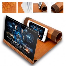 Phone Screen Amplifier Wood Grain Volume Magnifier 3D Amplifier Desktop Stand