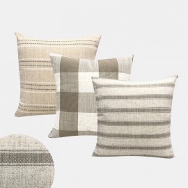 Pillow Linen Plain Striped Square Lattice Modern Minimalist Pillow Living Room Cushion Cover