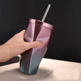 Portable Travel Mug Stainless Steel Coffee Ice Cup With Stainless Steel Drinking Straw