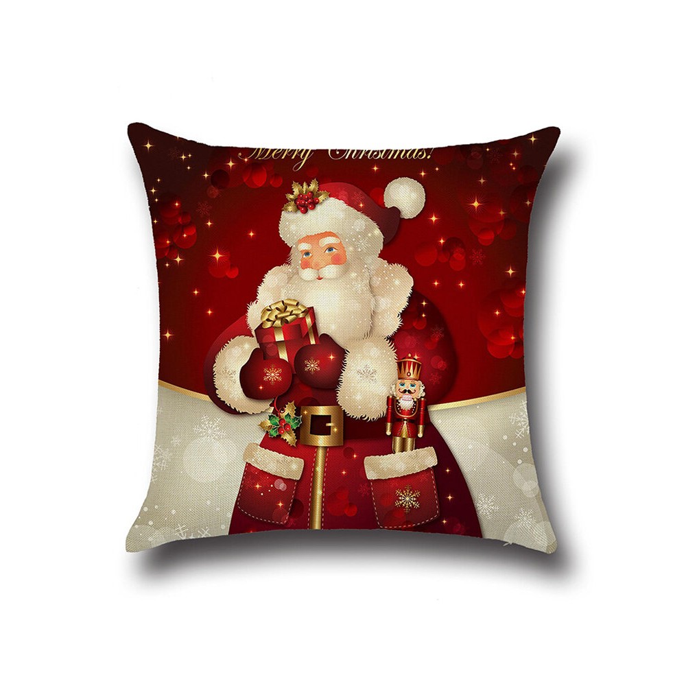 Retro Cartoon Christmas Santa Printed Throw Pillow Cases Home Sofa Cushion Cover Christmas Decor