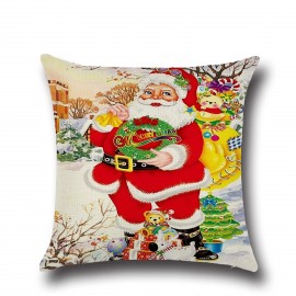 Retro Cartoon Christmas Santa Printed Throw Pillow Cases Home Sofa Cushion Cover Christmas Decor