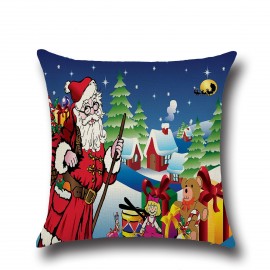 Retro Cartoon Christmas Santa Printed Throw Pillow Cases Home Sofa Cushion Cover Christmas Decor