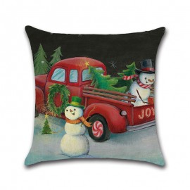 Retro Christmas Snowman Pattern Linen Cushion Cover Home Sofa Office Car Seat Throw Pillowcases