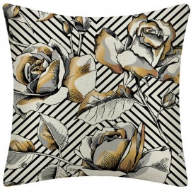 Rose Gold Geometric Flowers And Birds Cotton And Linen Pattern Car Pillow Linen Sofa Pillow Cover