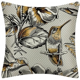 Rose Gold Geometric Flowers And Birds Cotton And Linen Pattern Car Pillow Linen Sofa Pillow Cover