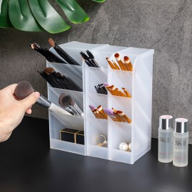 Scrub Pen Holder Multi-Layer Grid Creative Fashion Desktop Decoration Makeup Brush Obliquely Inserted Transparent Storage Box