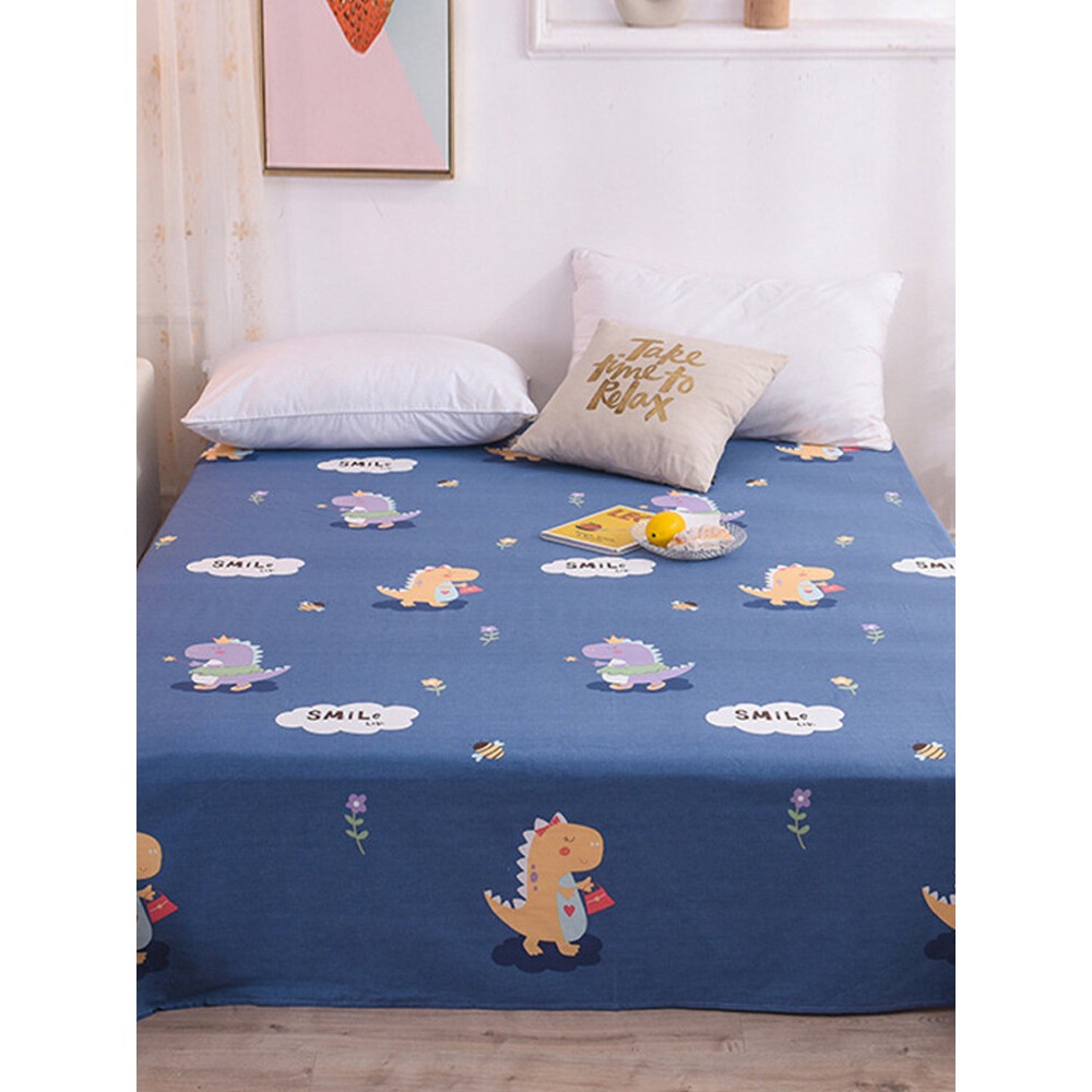 Small Fresh Pure Cotton Print Sheets Bedding Bedroom Cartoons Dinosaur Single Double Sheets