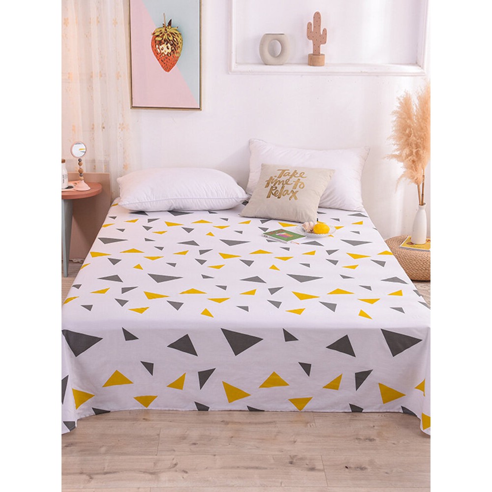 Small Fresh Pure Cotton Print Sheets Bedding Bedroom Triangle Color Block Single Double Sheets