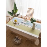 Stitching Tassel Tablecloth Cotton Linen Fabric Dust-Proof Table Cover for Kitchen Dinning Tabletop Decoration