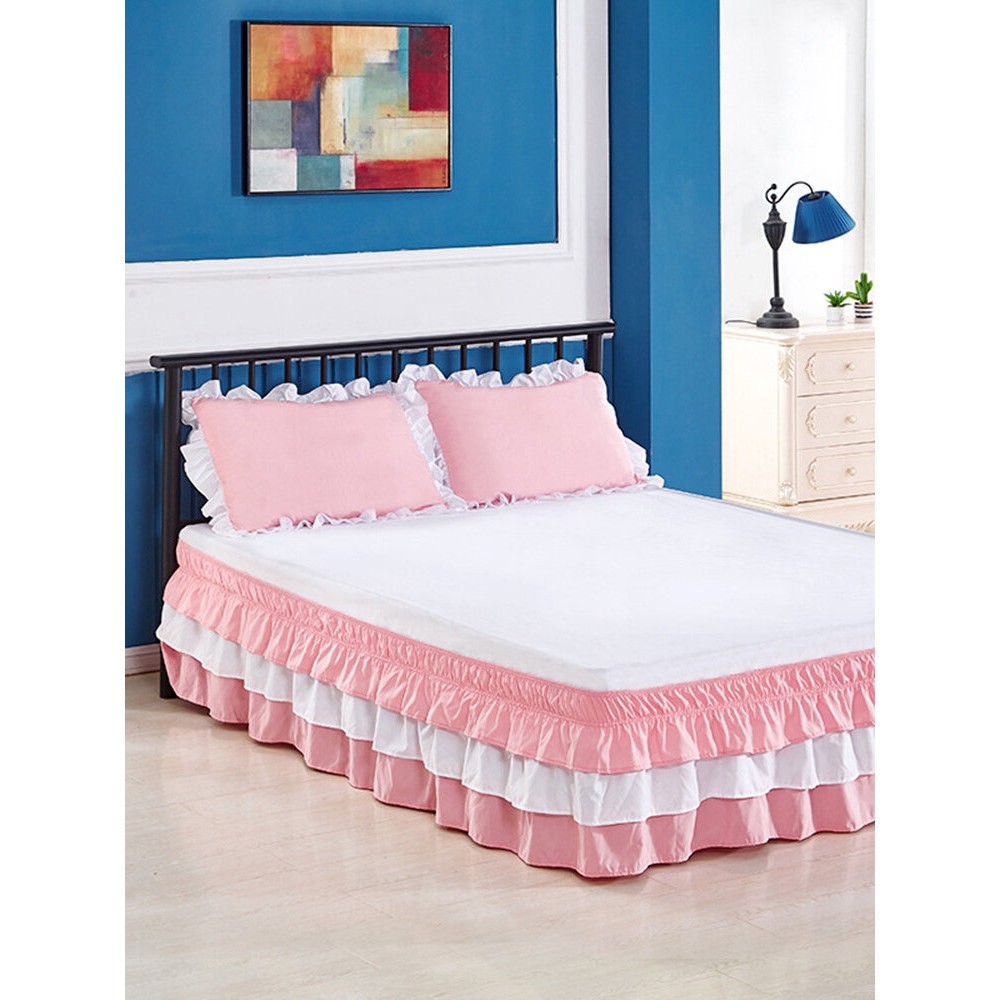 Three-layer Bed Skirt Princess Colorful Bed Skirt Wrap Around Bed Skirt Comfort Wrinkle Resistant Wrap For Bedroom