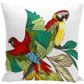 Tropical Flora And Fauna Watercolor Painting Macaw Peach Skin Pillowcase Home Fabric Sofa Cushion Cover