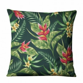 Tropical Green Plants Flowers Linen Pillowcase Home Fabric Sofa Cushion Cover