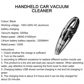 Wireless Vacuum Cleaner Led Light 120w High Power Dry Wet Portable Handheld Cordless Car Vacuum