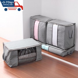 High Capacity Clothes Quilts Storage Bag Folding Organizer Bags Bamboo Portable Storage Container-Blue