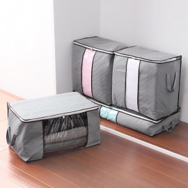 High Capacity Clothes Quilts Storage Bag Folding Organizer Bags Bamboo Portable Storage Container-Blue