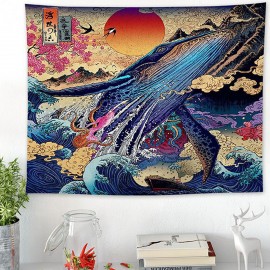 3D Great Japanese Sea Ocean Wave Whale Sunset Home Store Tapestry Home Decor